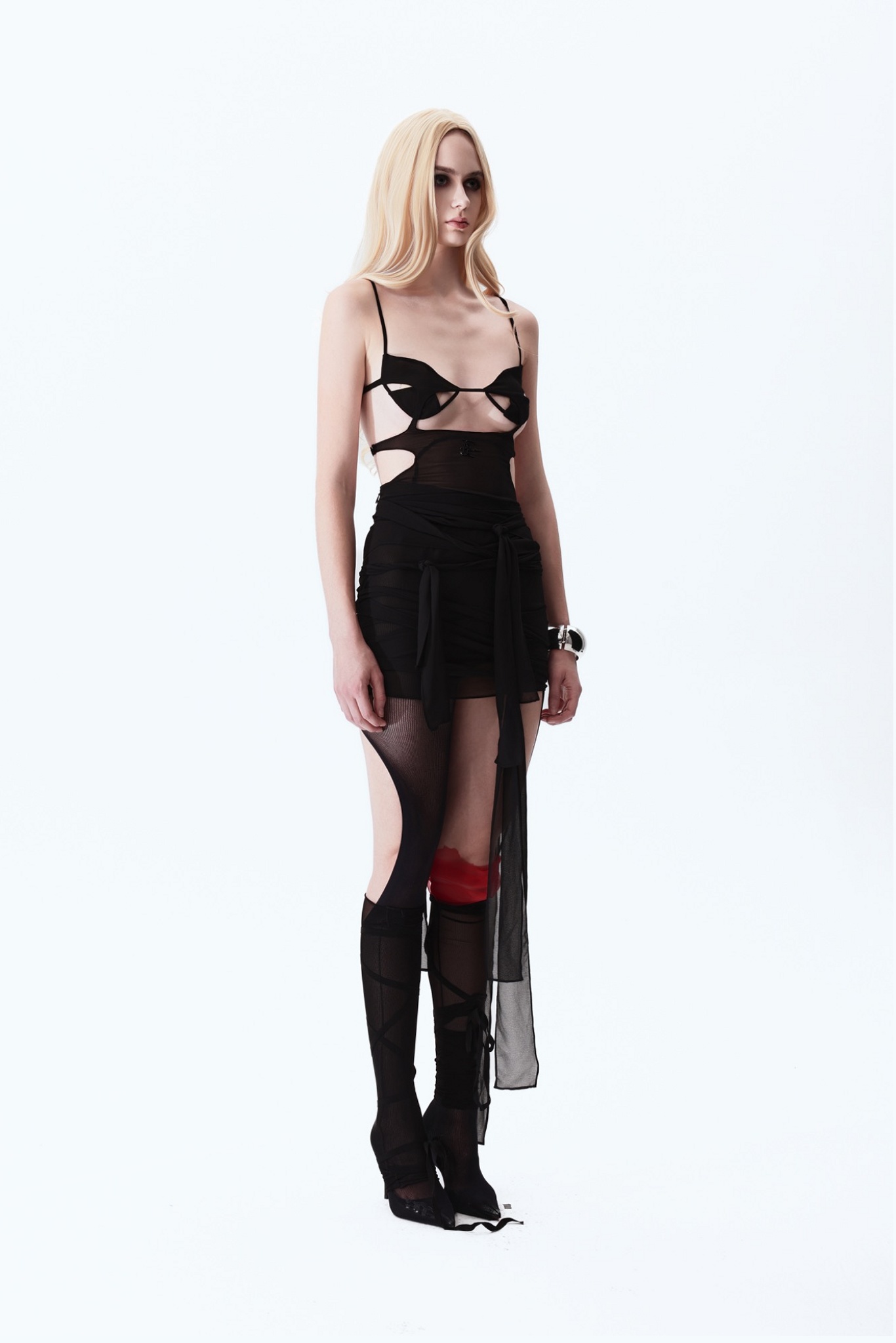 Deconstructed Bra Strap Dress in Black, side view