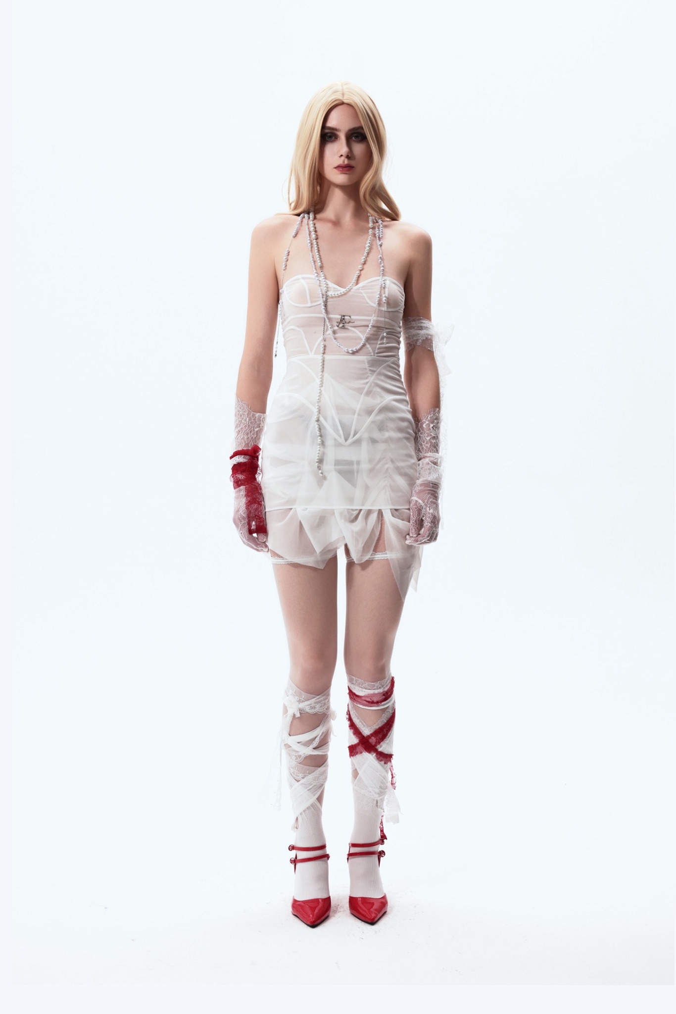 Bra Triangle High-Waist Dress in White, front view