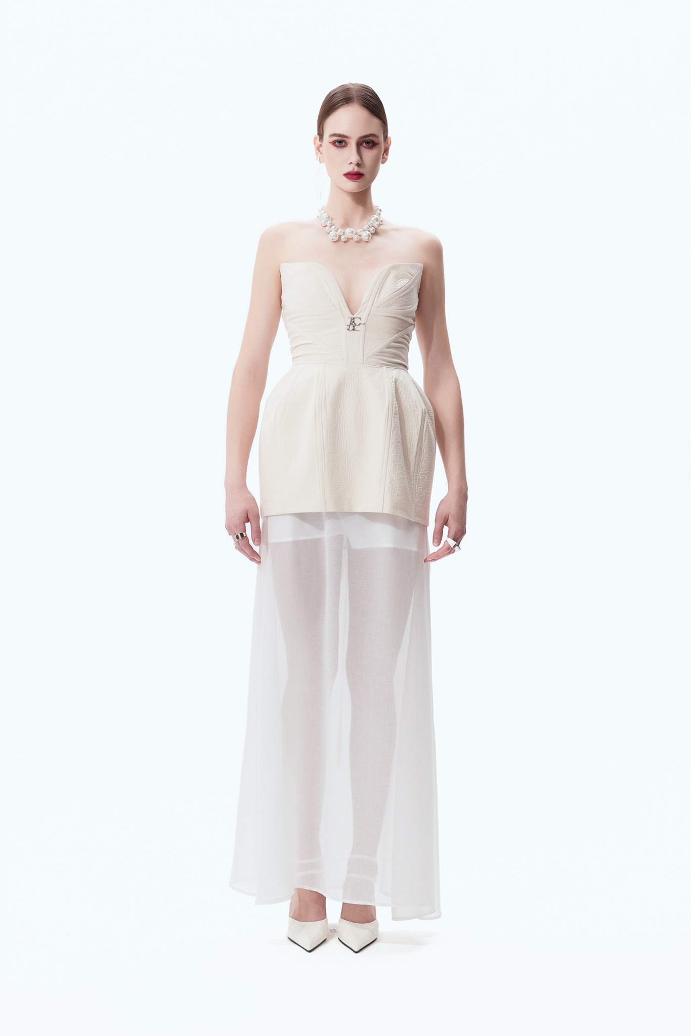 Court Tulle Sheer Skirt in White, front view
